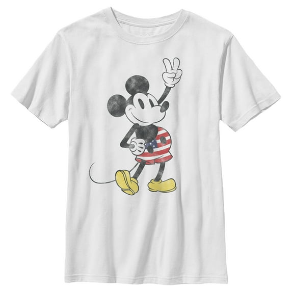 Boy's Mickey & Friends Retro American Peace Sign Graphic Tee White Large