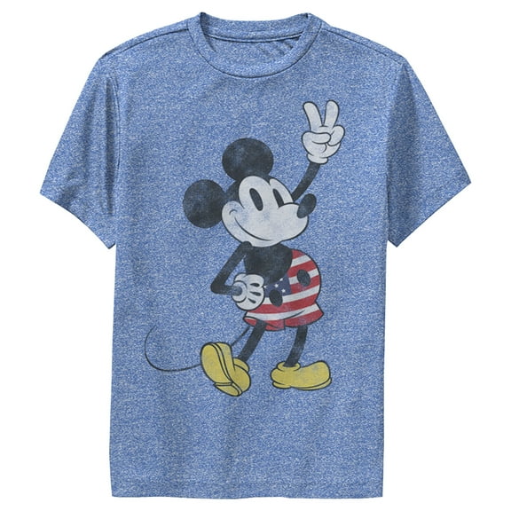 Boy's Mickey & Friends Retro American Peace Sign Performance Graphic Tee Royal Blue Heather Medium