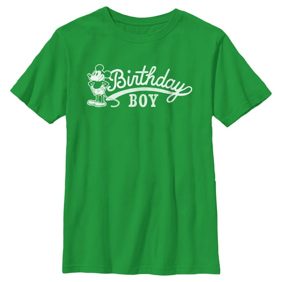 Boy's Mickey & Friends Retro Birthday Boy Graphic Tee Kelly Green X Large