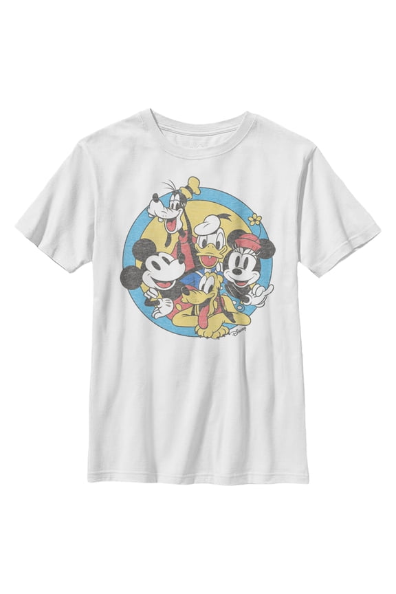 Boy's Mickey & Friends Retro Buddies  Graphic Tee White Medium