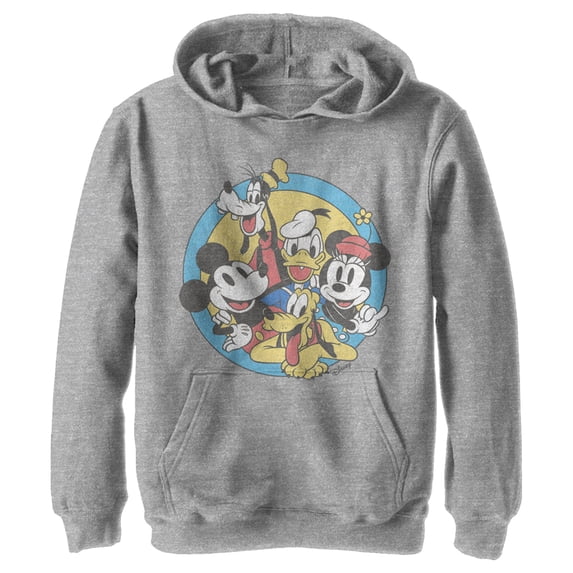 Boy's Mickey & Friends Retro Buddies Pull Over Hoodie Athletic Heather X Large