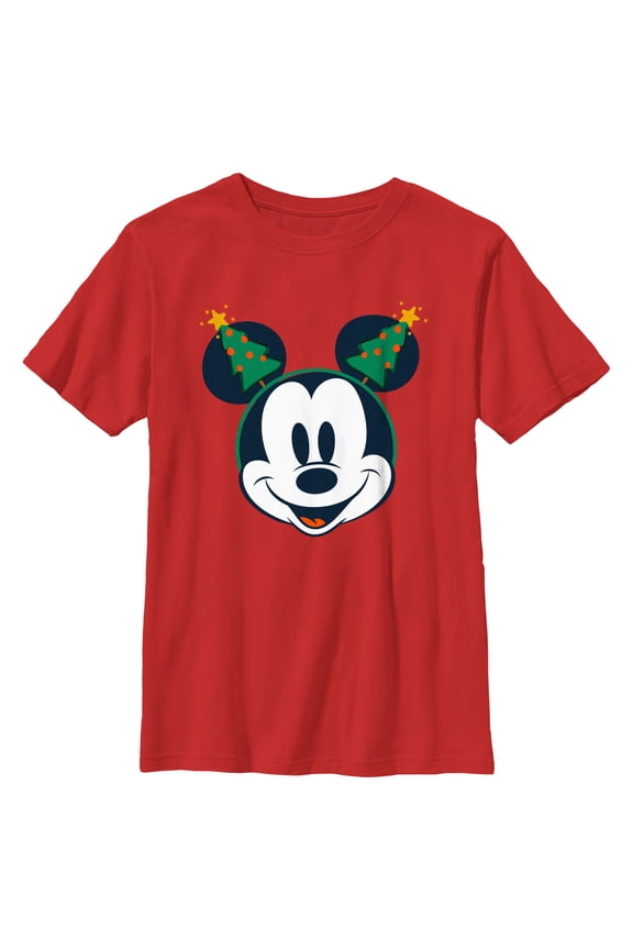 Boy's Mickey & Friends Retro Christmas Tree Ears Graphic Tee Red X Large