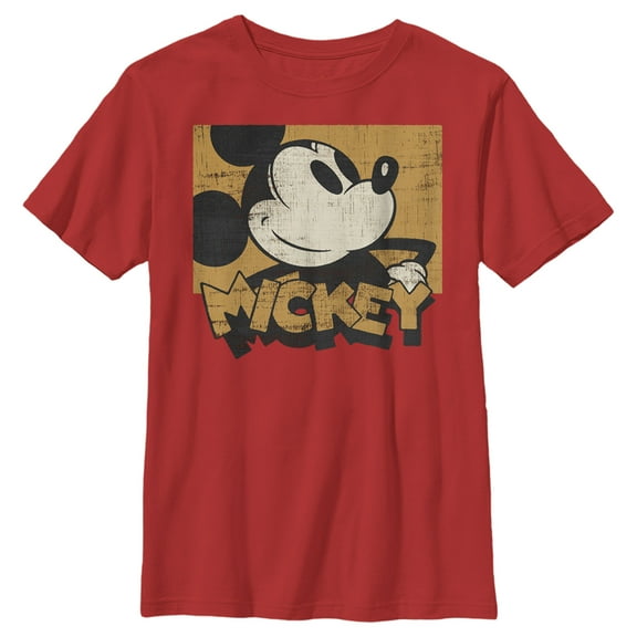 Boy's Mickey & Friends Retro Distressed Mickey Square  Graphic Tee Red X Large