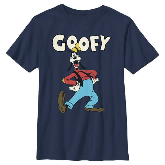 Boy's Mickey & Friends Retro Goofy Pose  Graphic Tee Navy Blue Small