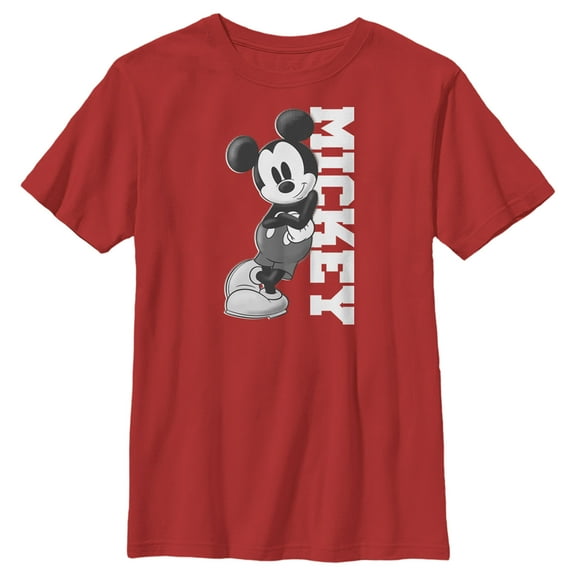 Boy's Mickey & Friends Retro Leaning Graphic Tee Red Small