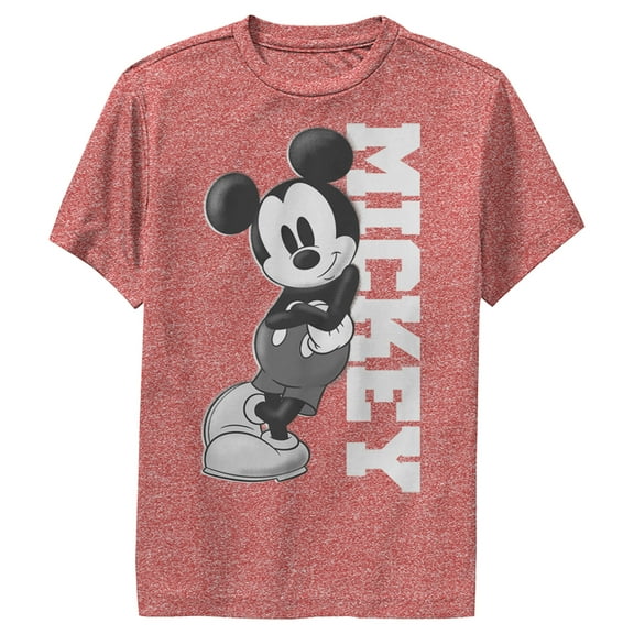 Boy's Mickey & Friends Retro Leaning  Performance Graphic Tee Red Heather Small