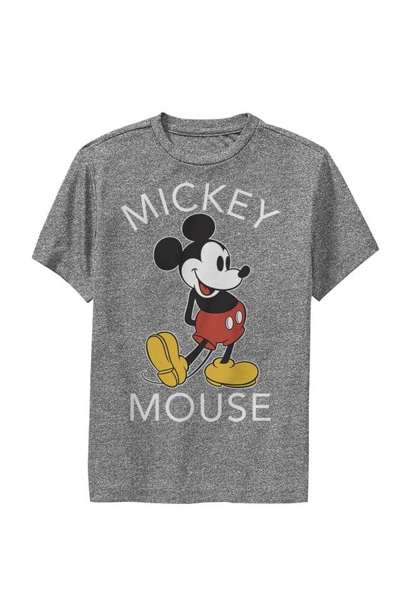 Boy's Mickey & Friends Retro Mickey Mouse Pose Performance Graphic Tee Charcoal Heather Medium
