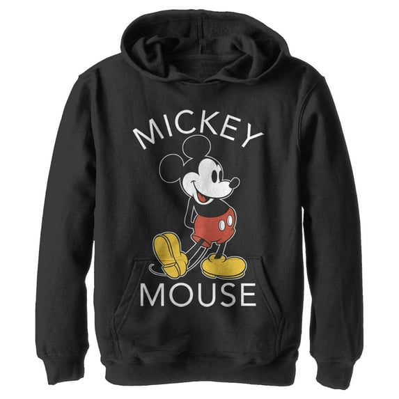 Boy's Mickey & Friends Retro Mickey Mouse Pose Pull Over Hoodie Black Large