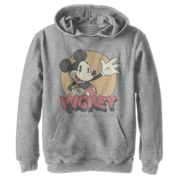 Boy's Mickey & Friends Retro Mickey Mouse Pull Over Hoodie Athletic Heather Large
