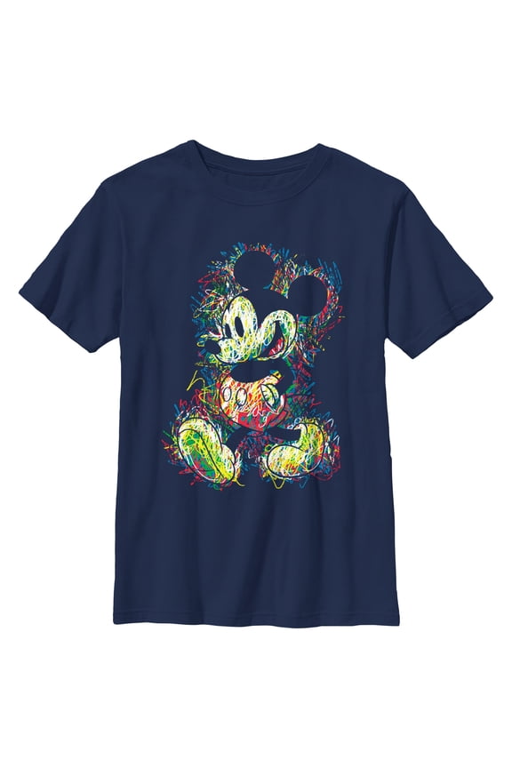 Boy's Mickey & Friends Retro Mickey Scribbles Graphic Tee Navy Blue Large