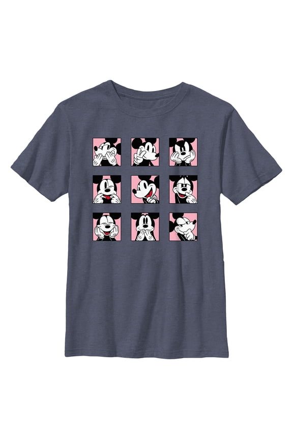 Boy's Mickey & Friends Retro Photo Grid Graphic Tee Navy Blue Heather X Large