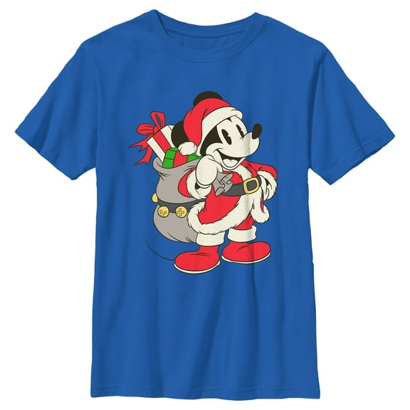 Boy's Mickey & Friends Retro Santa Suit  Graphic Tee Royal Blue Medium