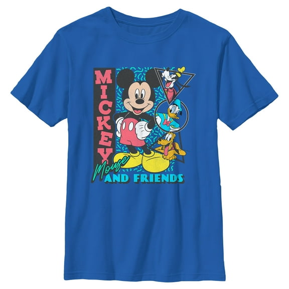 Boy's Mickey & Friends Retro Shapes Group  Graphic Tee Royal Blue Large