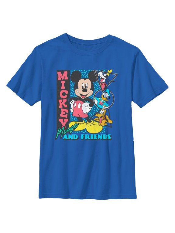 Boy's Mickey & Friends Retro Shapes Group Graphic Tee Royal Blue Large