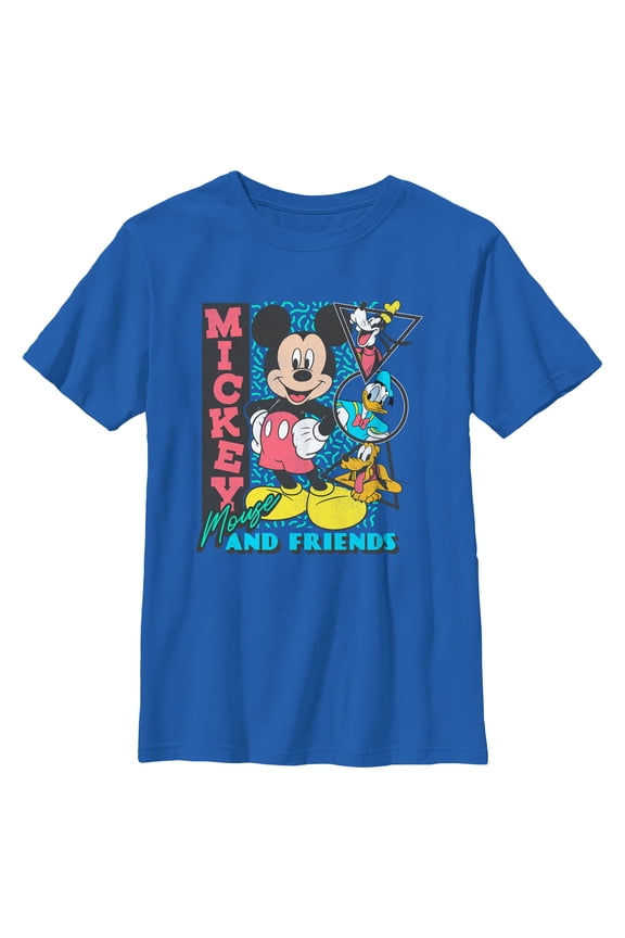Boy's Mickey & Friends Retro Shapes Group Graphic Tee Royal Blue Small