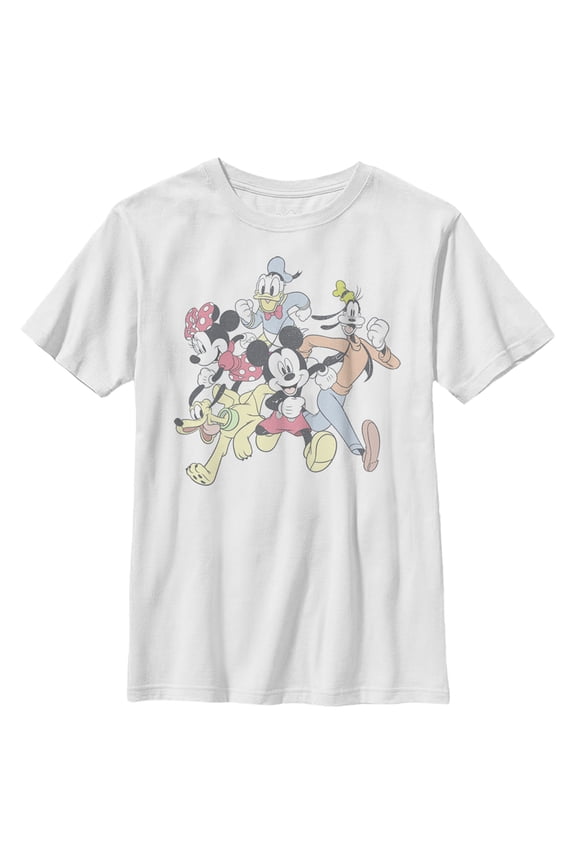 Boy's Mickey & Friends Running Group Shot  Graphic Tee White Medium