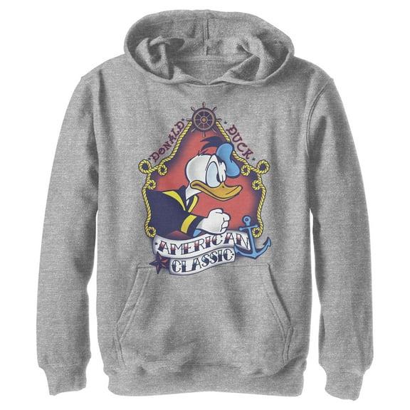 Boy's Mickey & Friends Sailor Donald  Pull Over Hoodie Athletic Heather X Large