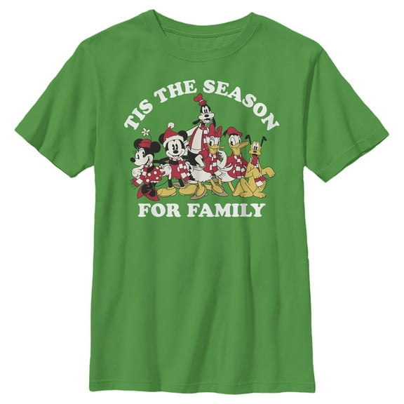 Boy's Mickey & Friends Season For Family  Graphic Tee Kelly Green X Large