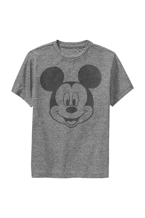 Boy's Mickey & Friends Smiling Mickey Mouse Distressed Performance Graphic Tee Charcoal Heather Small