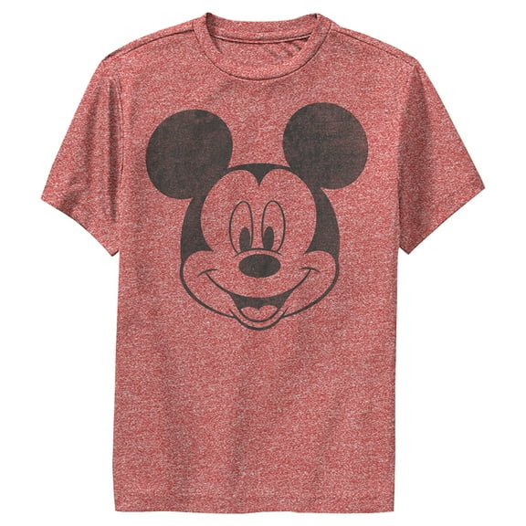 Boy's Mickey & Friends Smiling Mickey Mouse Distressed  Performance Graphic Tee Red Heather Small