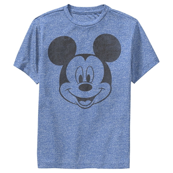 Boy's Mickey & Friends Smiling Mickey Mouse Distressed Performance Graphic Tee Royal Blue Heather Large