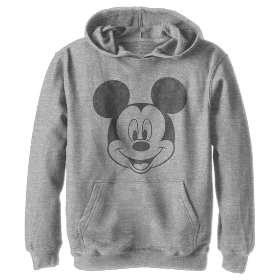 Boy's Mickey & Friends Smiling Mickey Mouse Distressed Pull Over Hoodie Athletic Heather Small