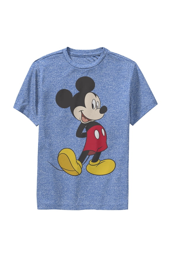Boy's Mickey & Friends Smiling Mickey Mouse Portrait Performance Graphic Tee Royal Blue Heather X Large