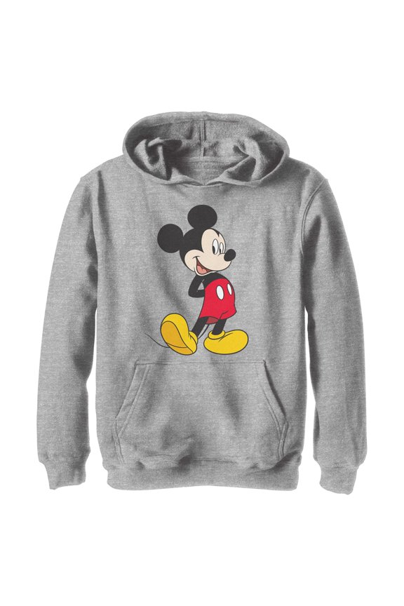 Boy's Mickey & Friends Smiling Mickey Mouse Portrait  Pull Over Hoodie Athletic Heather Medium