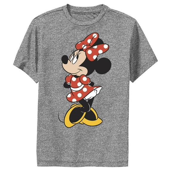 Boy's Mickey & Friends Smiling Minnie Mouse Portrait Performance Graphic Tee Charcoal Heather Large