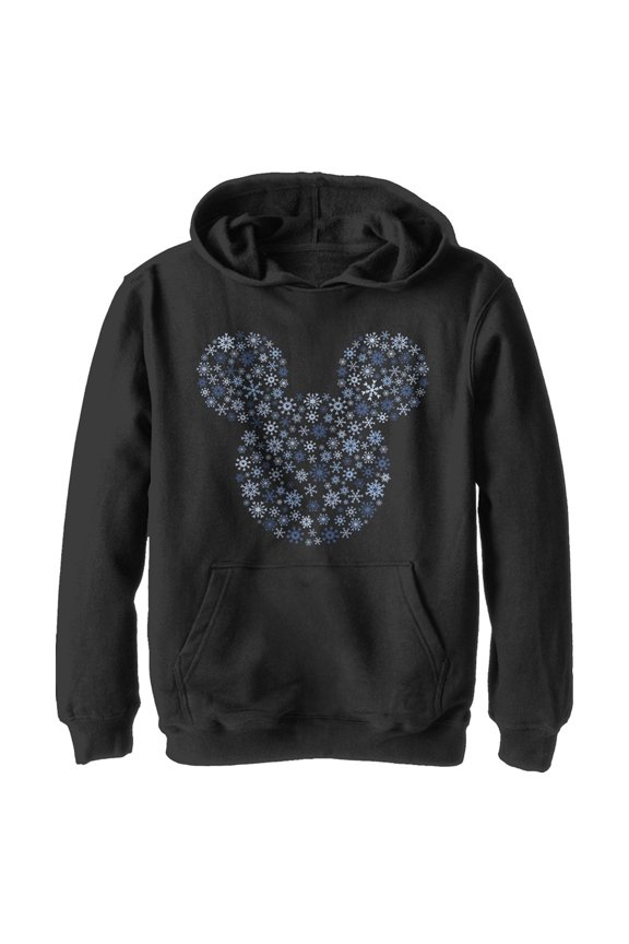 Boy's Mickey & Friends Snowflake Silhouette Pull Over Hoodie Black Medium