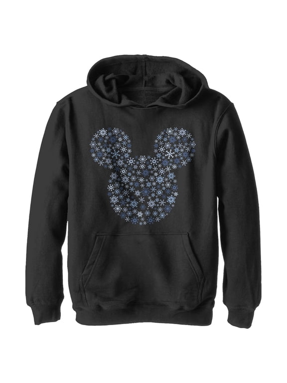 Boy's Mickey & Friends Snowflake Silhouette Pull Over Hoodie Black Small