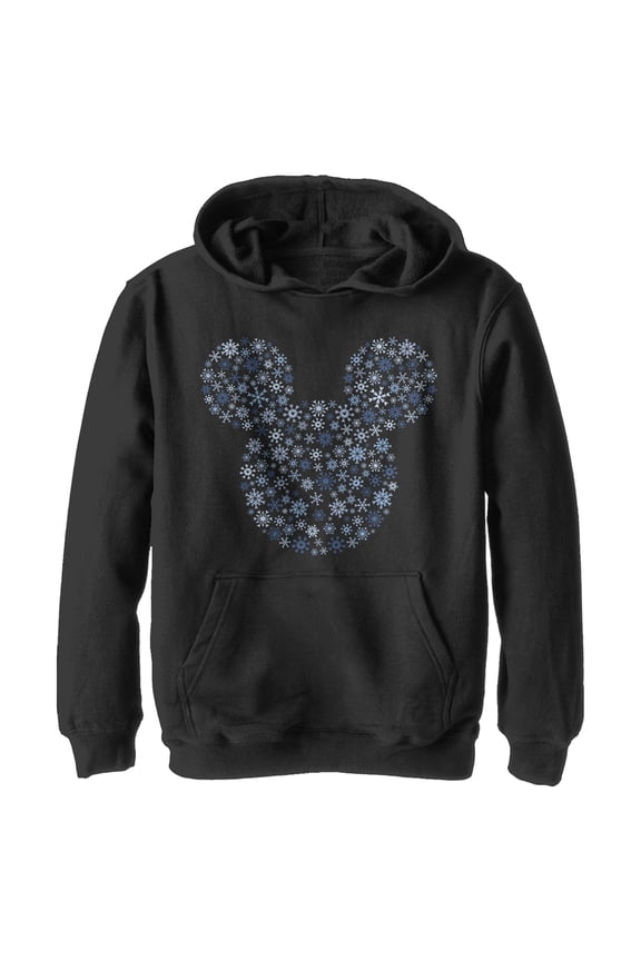 Boy's Mickey & Friends Snowflake Silhouette Pull Over Hoodie Black X Large