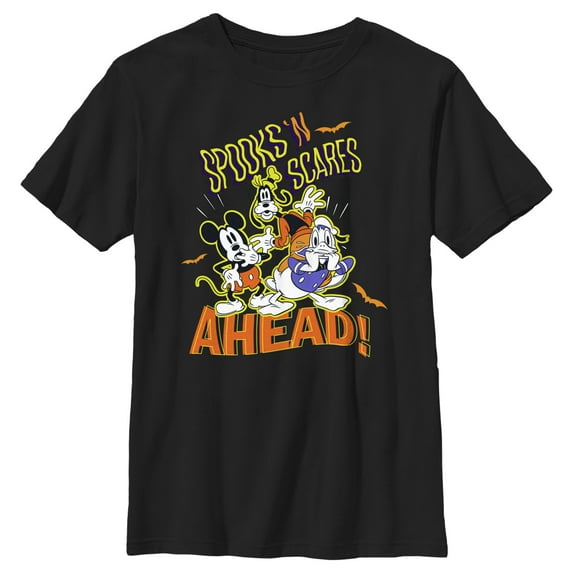 Boy's Mickey & Friends Spooks and Scares Ahead Graphic Tee Black Medium