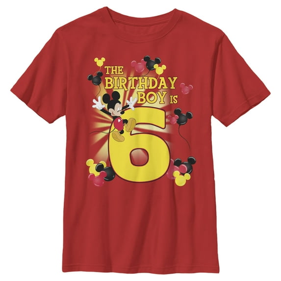 Boy's Mickey & Friends The Birthday Boy Is 6 Graphic Tee Red Small