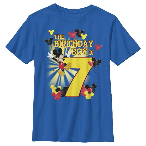 Boy's Mickey & Friends The Birthday Boy Is 7 Graphic Tee Royal Blue Large