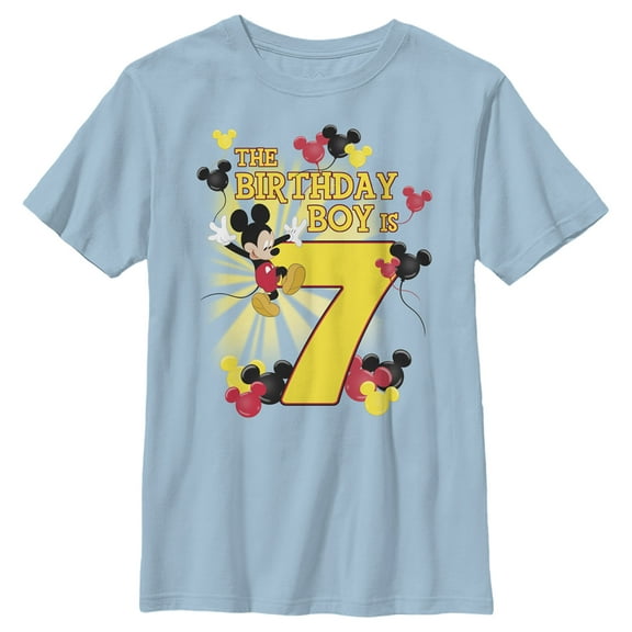 Boy's Mickey & Friends The Birthday Boy is 7 Graphic Tee Light Blue Small