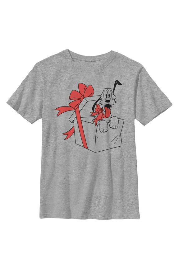 Boy's Mickey & Friends This Years Present Is Pluto  Graphic Tee Athletic Heather Large