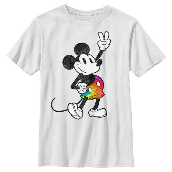 Boy's Mickey & Friends Tie Dye Pants Portrait Graphic Tee White Large
