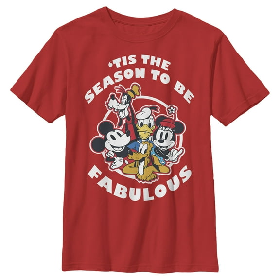 Boy's Mickey & Friends Tis the Season to be Fabulous  Graphic Tee Red Medium