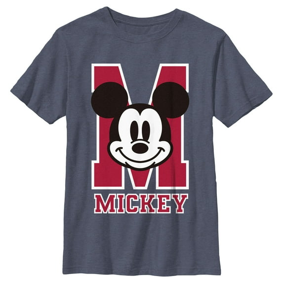 Boy's Mickey & Friends Varsity Large Face Graphic Tee Navy Blue Heather X Large