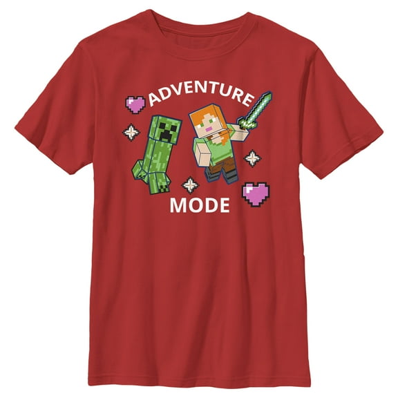 Boy's Minecraft Adventure Mode Alex and Creeper  Graphic Tee Red Large