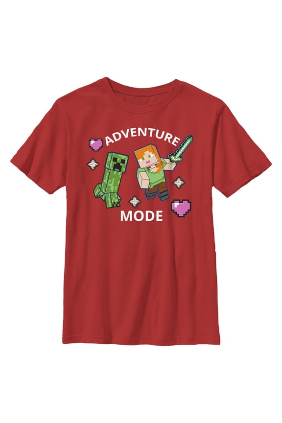 Boy's Minecraft Adventure Mode Alex and Creeper Graphic Tee Red Medium
