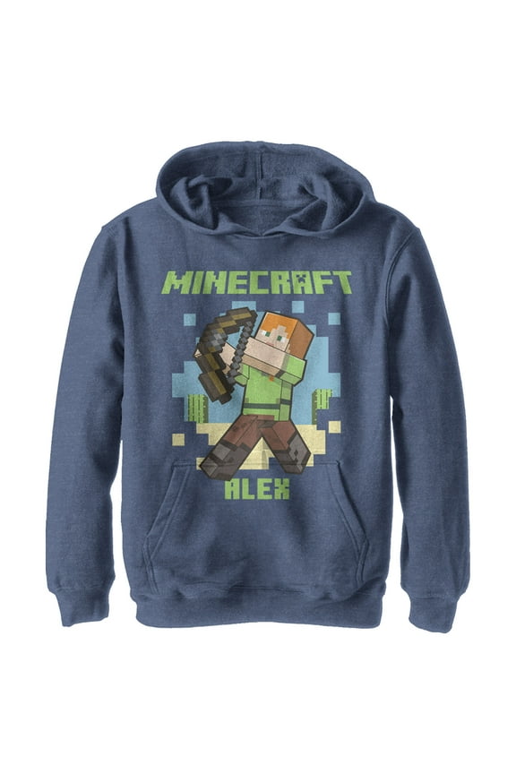 Boy's Minecraft Alex Pull Over Hoodie Navy Blue Heather X Large
