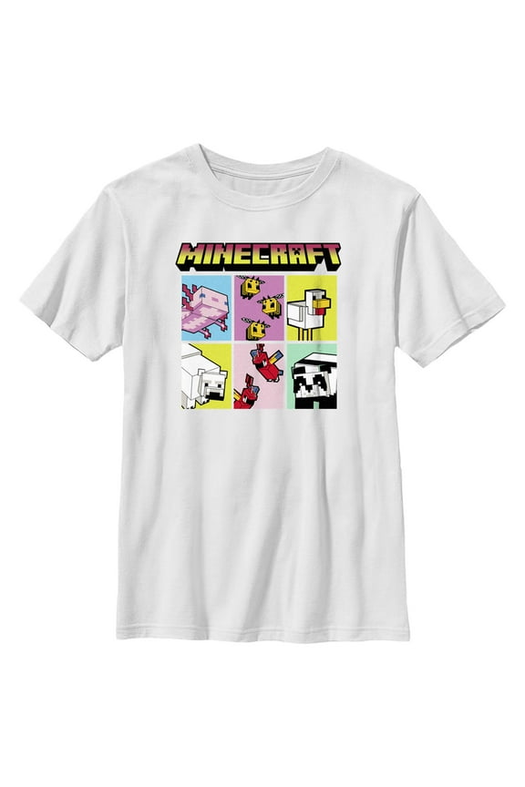 Boy's Minecraft Animal Mobs Boxes  Graphic Tee White Medium