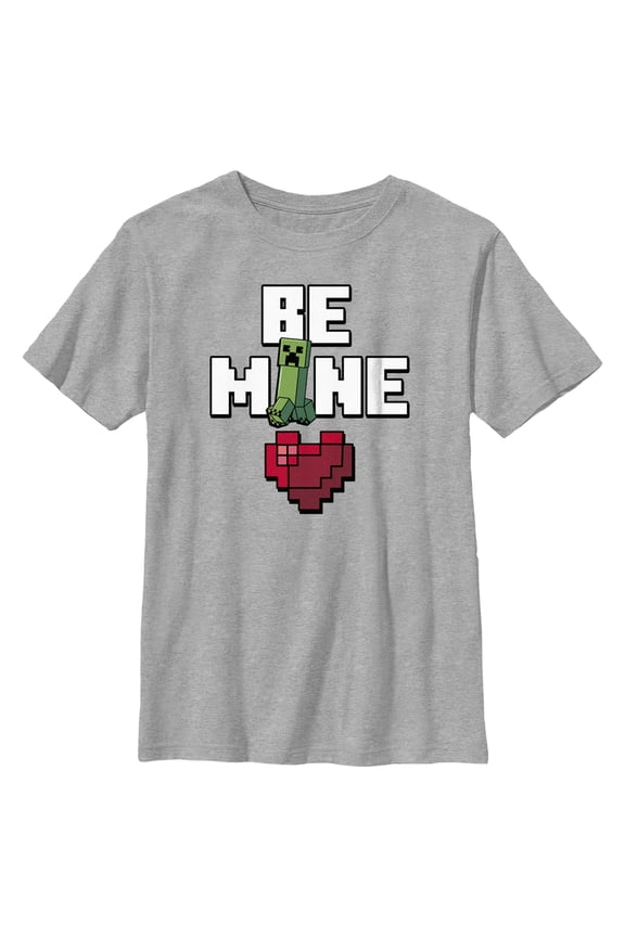 Boy's Minecraft Be Mine Creeper Graphic Tee Athletic Heather Small