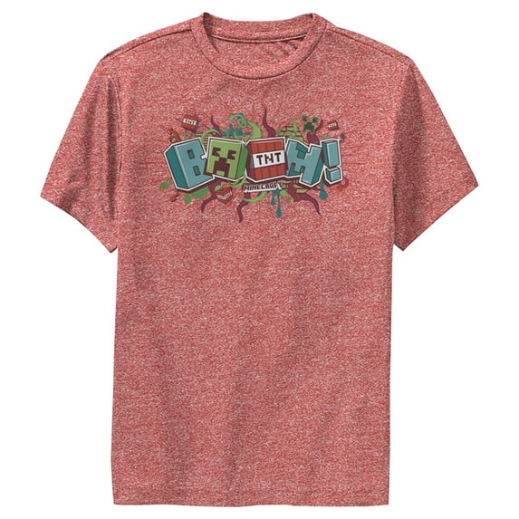 Boy's Minecraft Boom Performance Graphic Tee Red Heather Small