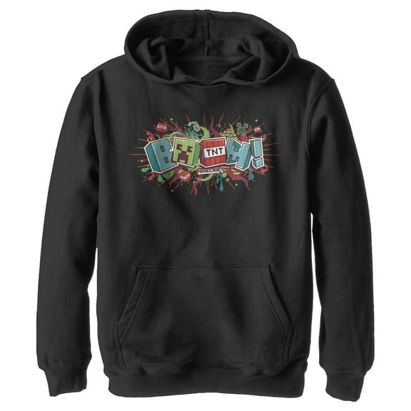 Boy's Minecraft Boom  Pull Over Hoodie Black Medium