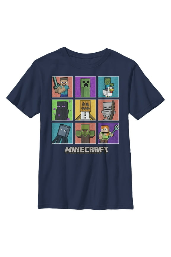 Boy's Minecraft Character Boxes Graphic Tee Navy Blue Medium