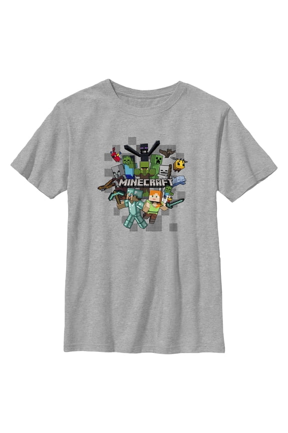 Boy's Minecraft Character Collage Graphic Tee Athletic Heather X Large