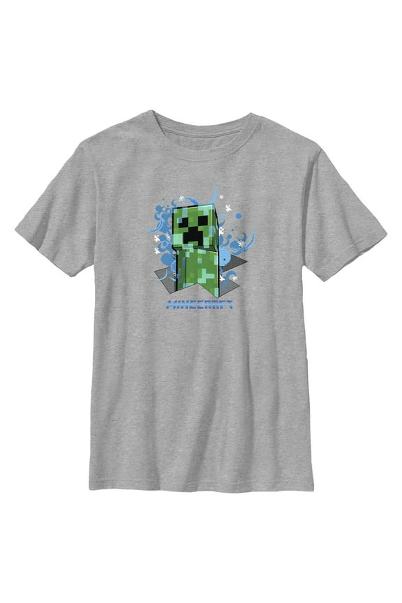Boy's Minecraft Charged Creeper  Graphic Tee Athletic Heather Large